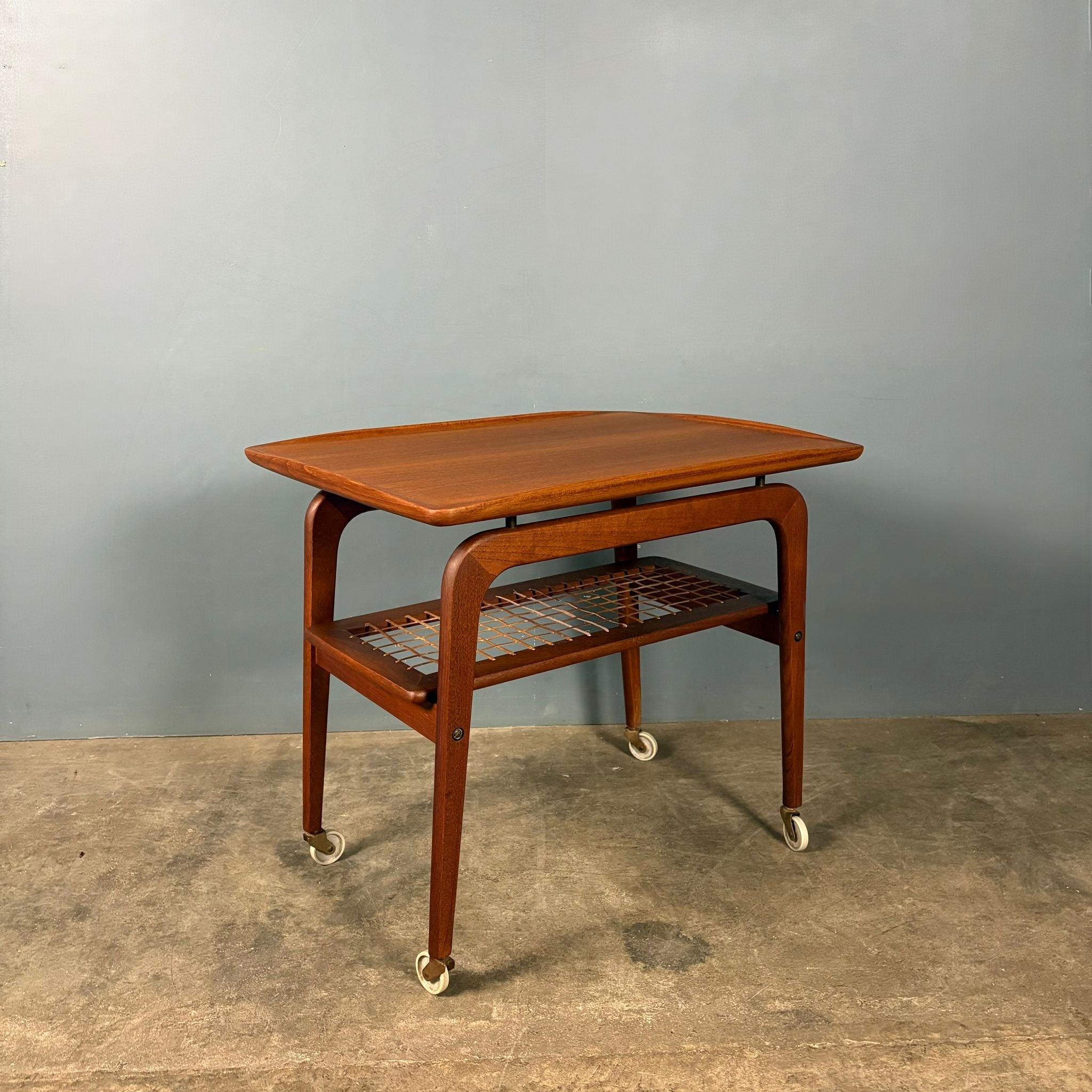 Mid Century Danish Teak Rattan Side Table/Drink Trolley Arne Hovmand-Olsen Mogens Kold Vintage Retro MCM