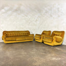 SOLD Mid Century G Plan Georgina Yellow Three Seater Sofa & Matching Pair Of Armchairs Yellow Velvet Vintage Retro MCM