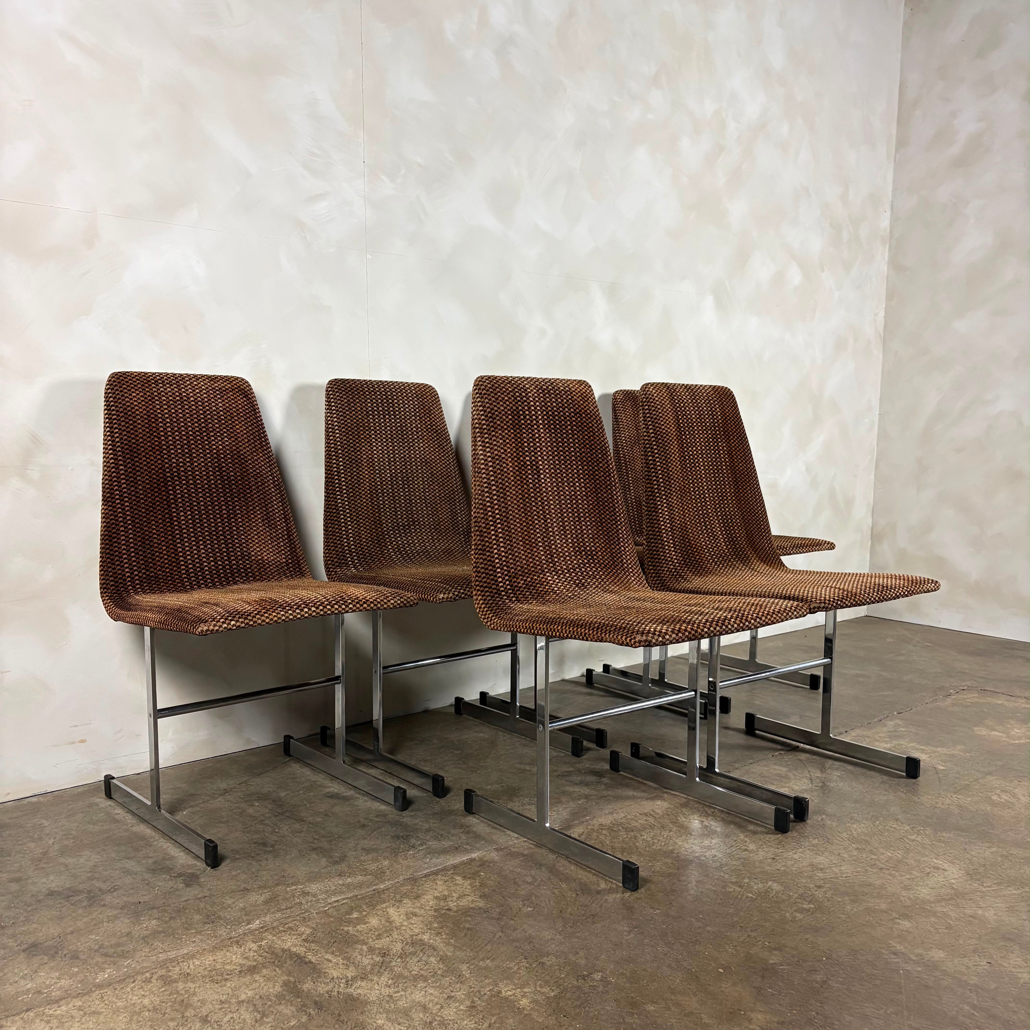 Six Mid Century Pieff Lisse Chrome Geometric Dining Chairs Vintage Retro MCM