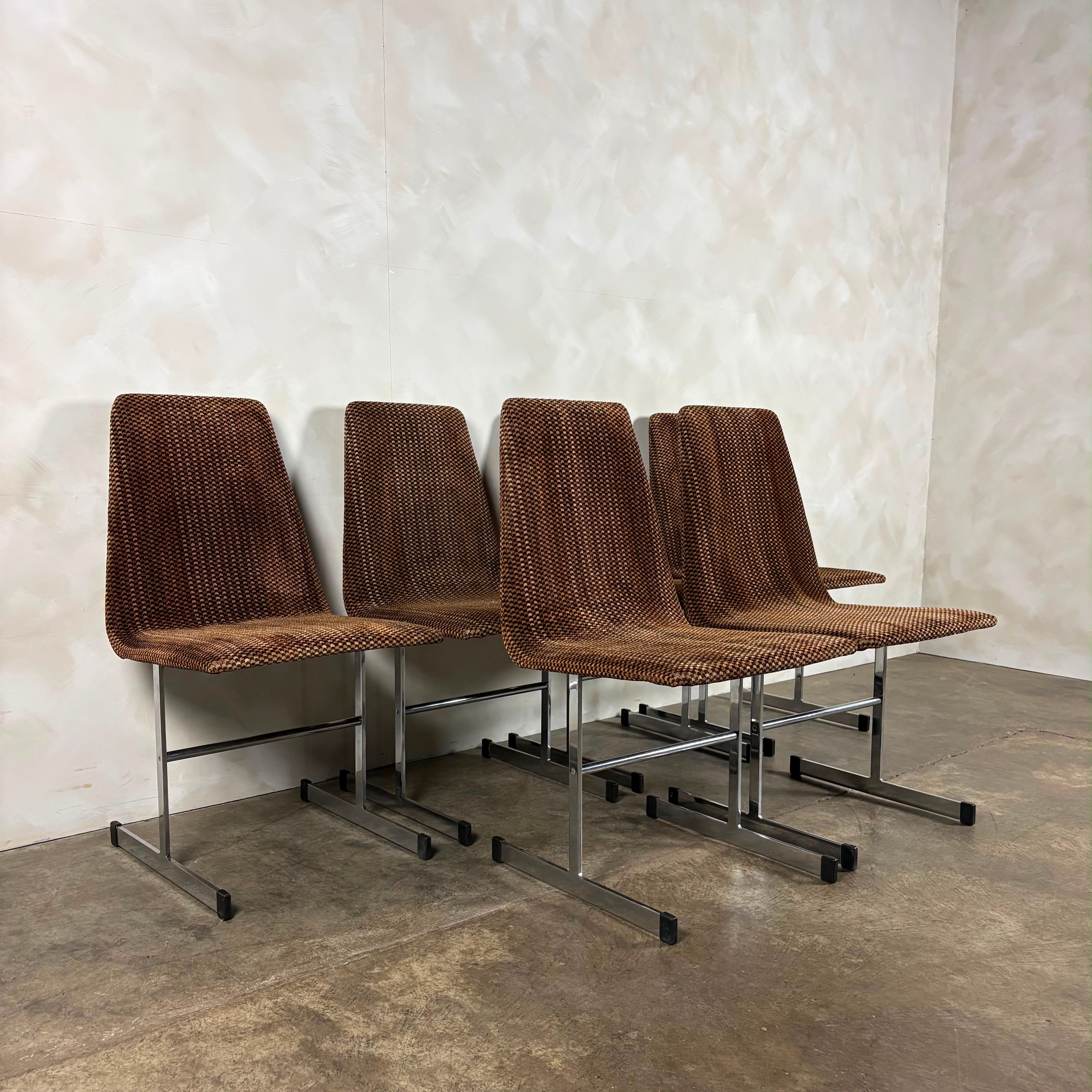 Six Mid Century Pieff Lisse Chrome Geometric Dining Chairs Vintage Retro MCM