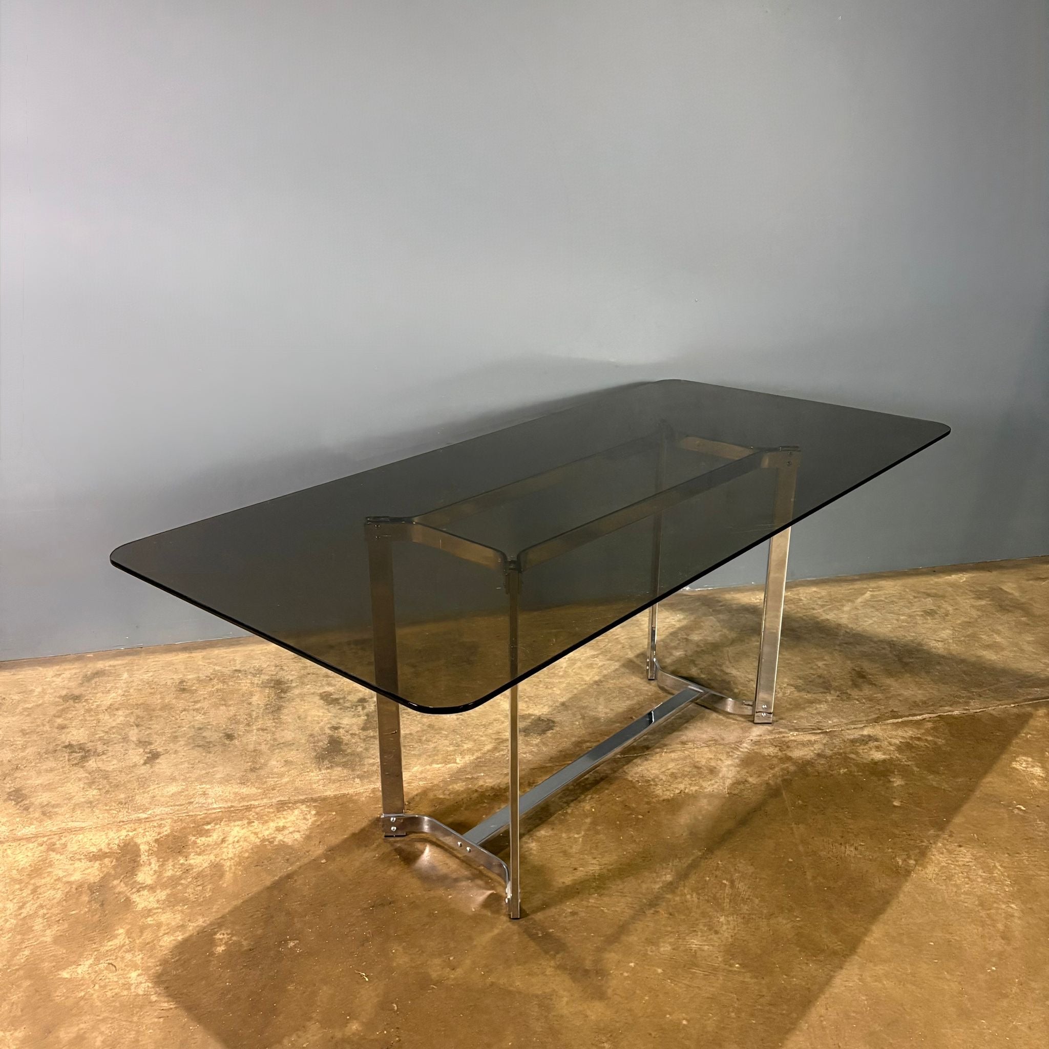Merrow Associates Chrome & Glass Dining Table 'The Blumiein’ 167g By Richard Young Mid Century Vintage Retro MCM