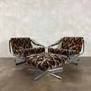 Pair Of Pieff Beta Swivel Lounge Chairs Geometric Fabric Footstool Mid Century Vintage Retro MCM