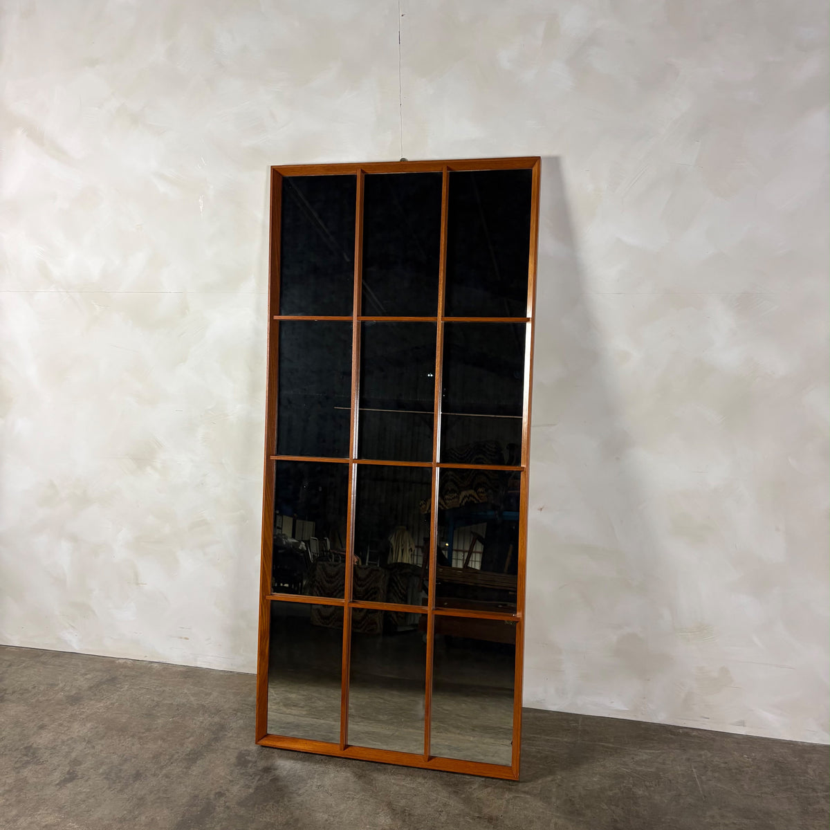 Large Danish Teak Grid Rectangle Mirror Mid Century Vintage Retro MCM