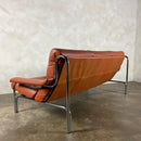 Mid Century Pieff Alpha Tan Brown Leather Three Seater Sofa & Two Swivel Lounge Chairs With Footstool Vintage Retro MCM