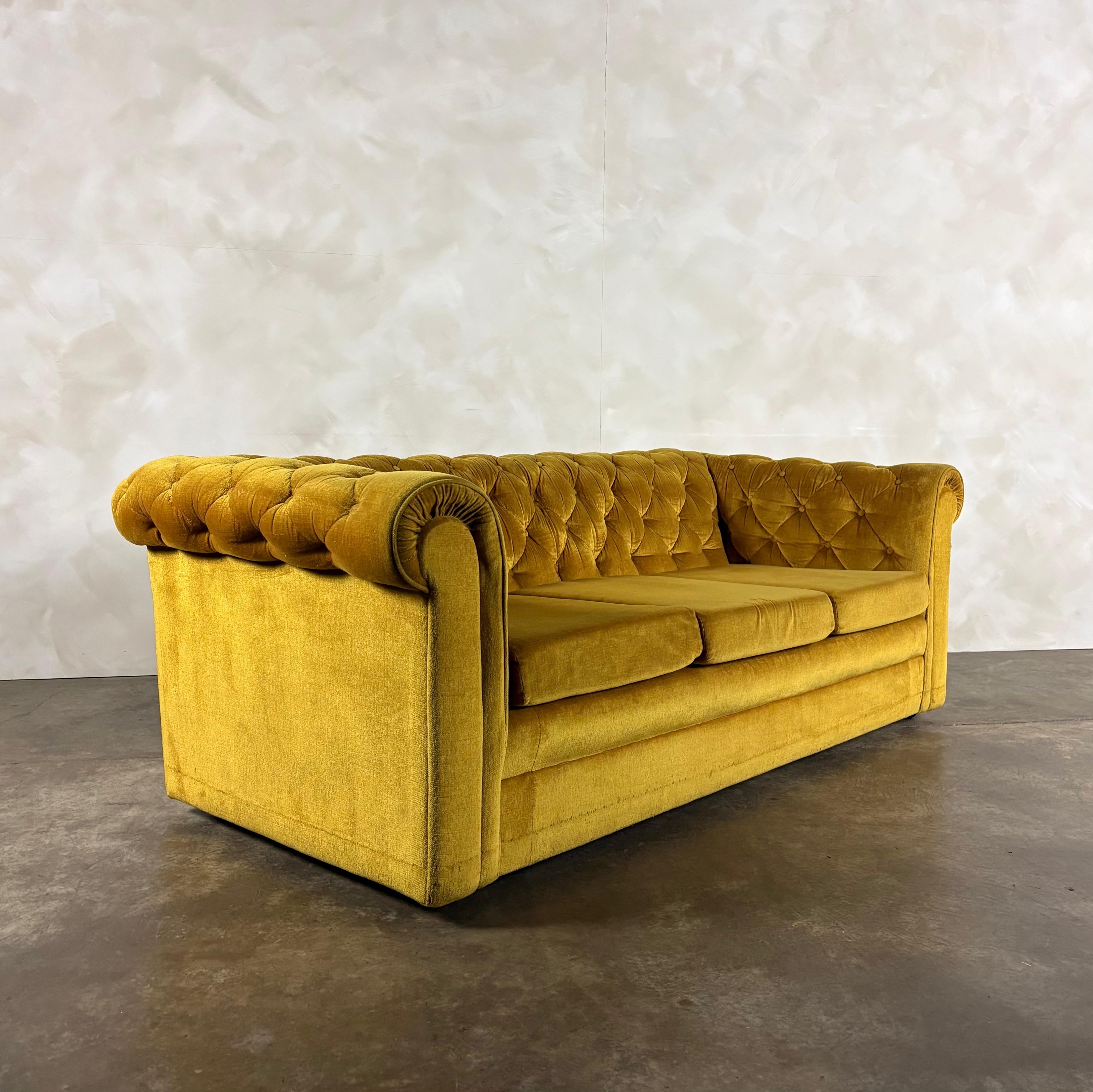 Mustard Yellow Chesterfield Three Seater Sofa Mid Century Vintage Retro MCM