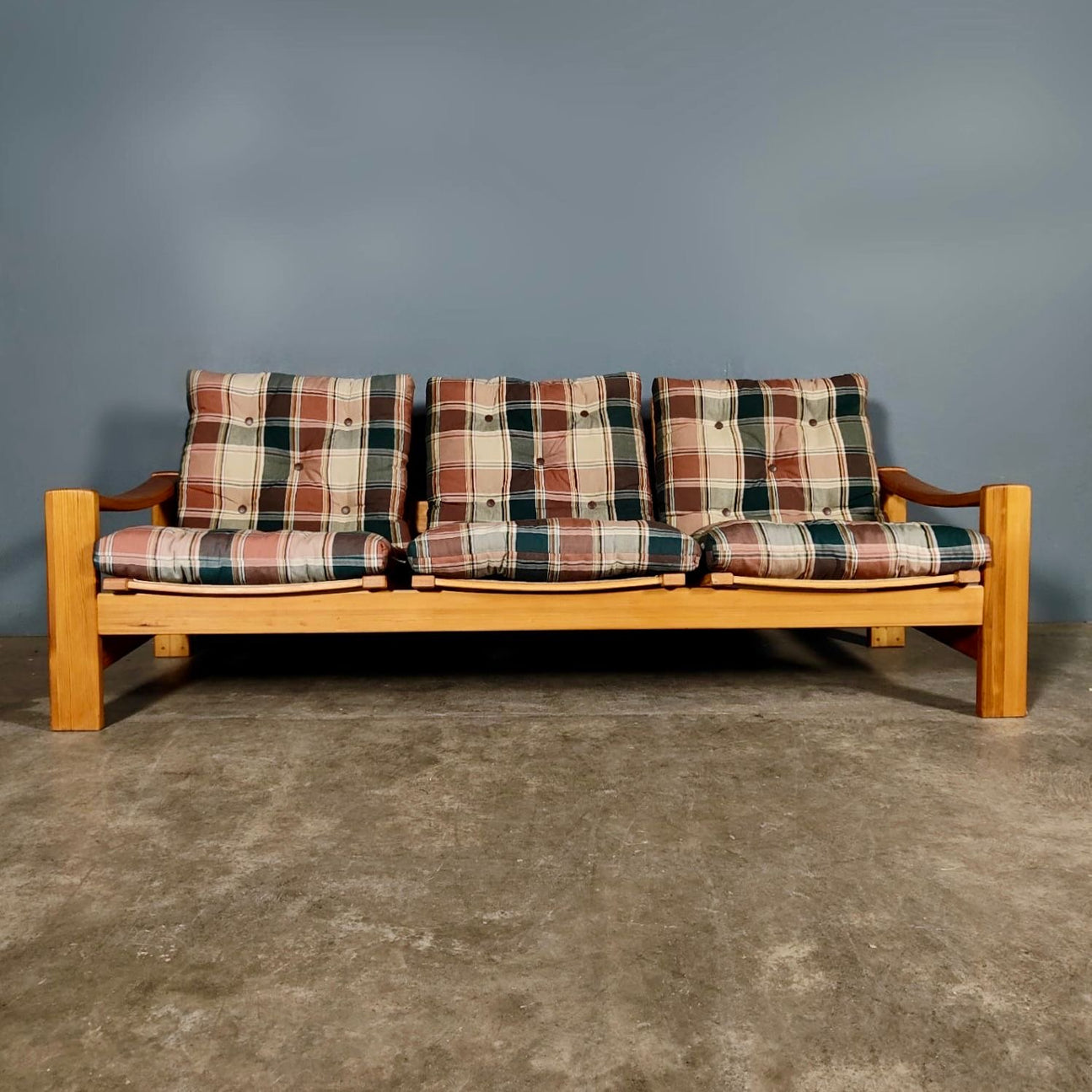 Mid Century Pine Three Seater Sofa By Yngve Ekström For Swedese Vintage Retro MCM