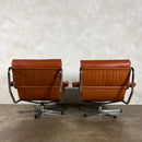 Mid Century Pieff Alpha Tan Brown Leather Three Seater Sofa & Two Swivel Lounge Chairs With Footstool Vintage Retro MCM
