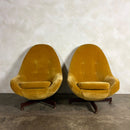Pair Of Greaves & Thomas Yellow Mustard Egg Swivel Lounge Chairs Mid Century Vintage Retro MCM