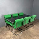 Six Green Italian Pace Chrome Dining Chairs & Glass Dining Table Mid Century Vintage Retro MCM