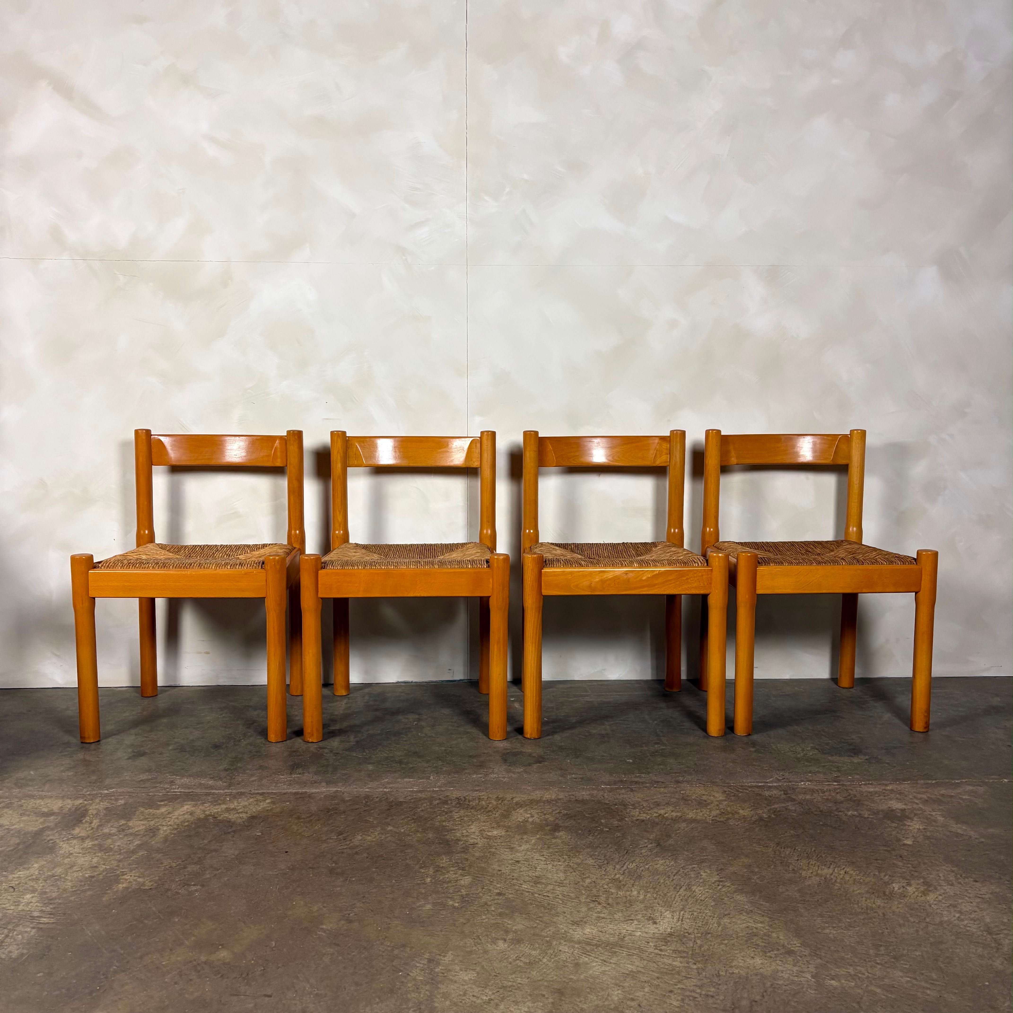 Set Of Six Carimate Rush & Beech Dining Chairs  Vico Magistretti Cassina Habitat Mid Century Vintage Retro MCM
