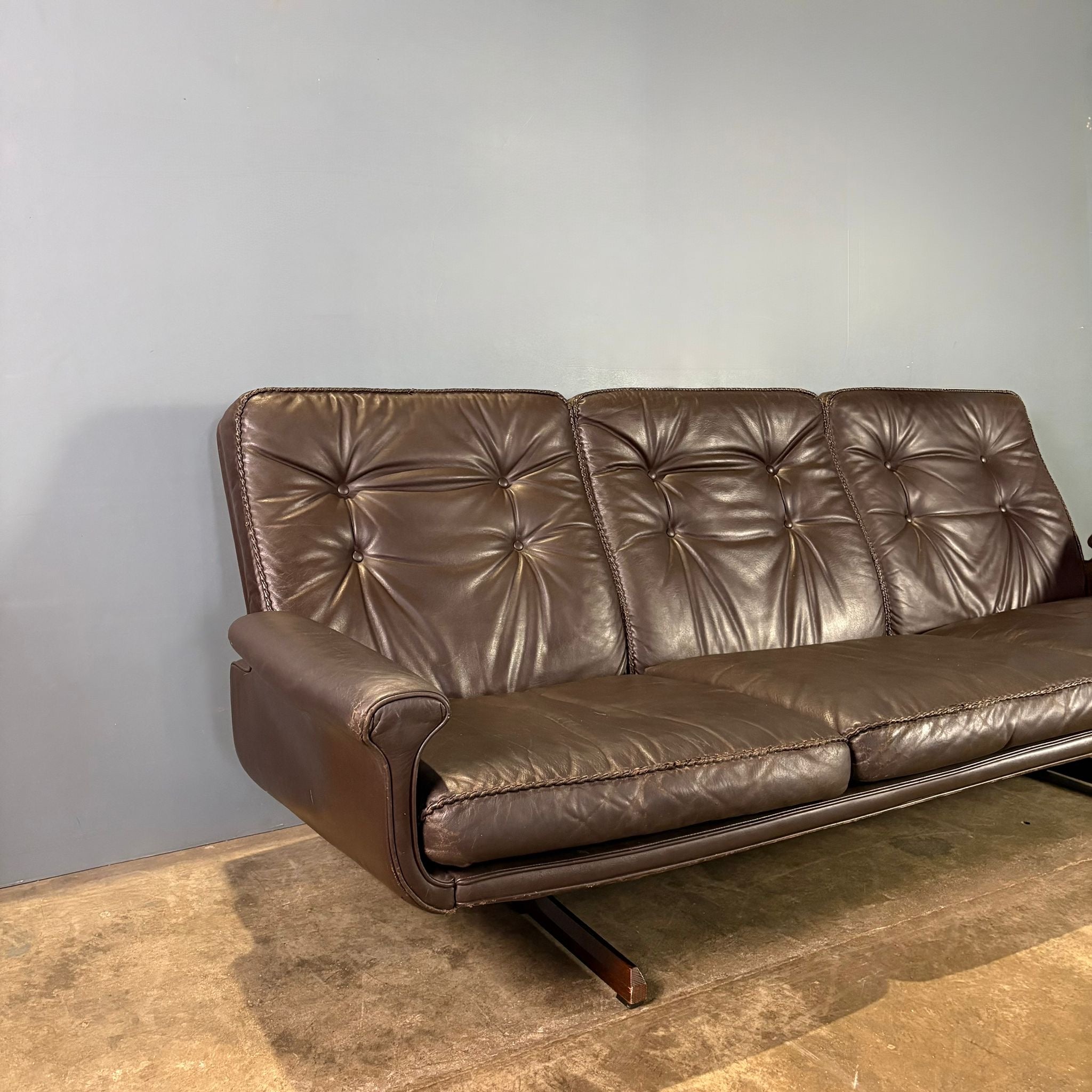 SOLD Sigurd Resell Vatne Møbler Model 126 Brown Leather Three Seater Sofa Mid Century Vintage Retro MCM