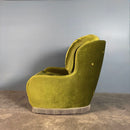 Mid Century Pair Of Armchairs & Footstool Green Velvet Vintage Retro MCM