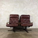 Pair Of Scandinavian Brown Leather Lounge Chairs Mid Century Vintage Retro MCM