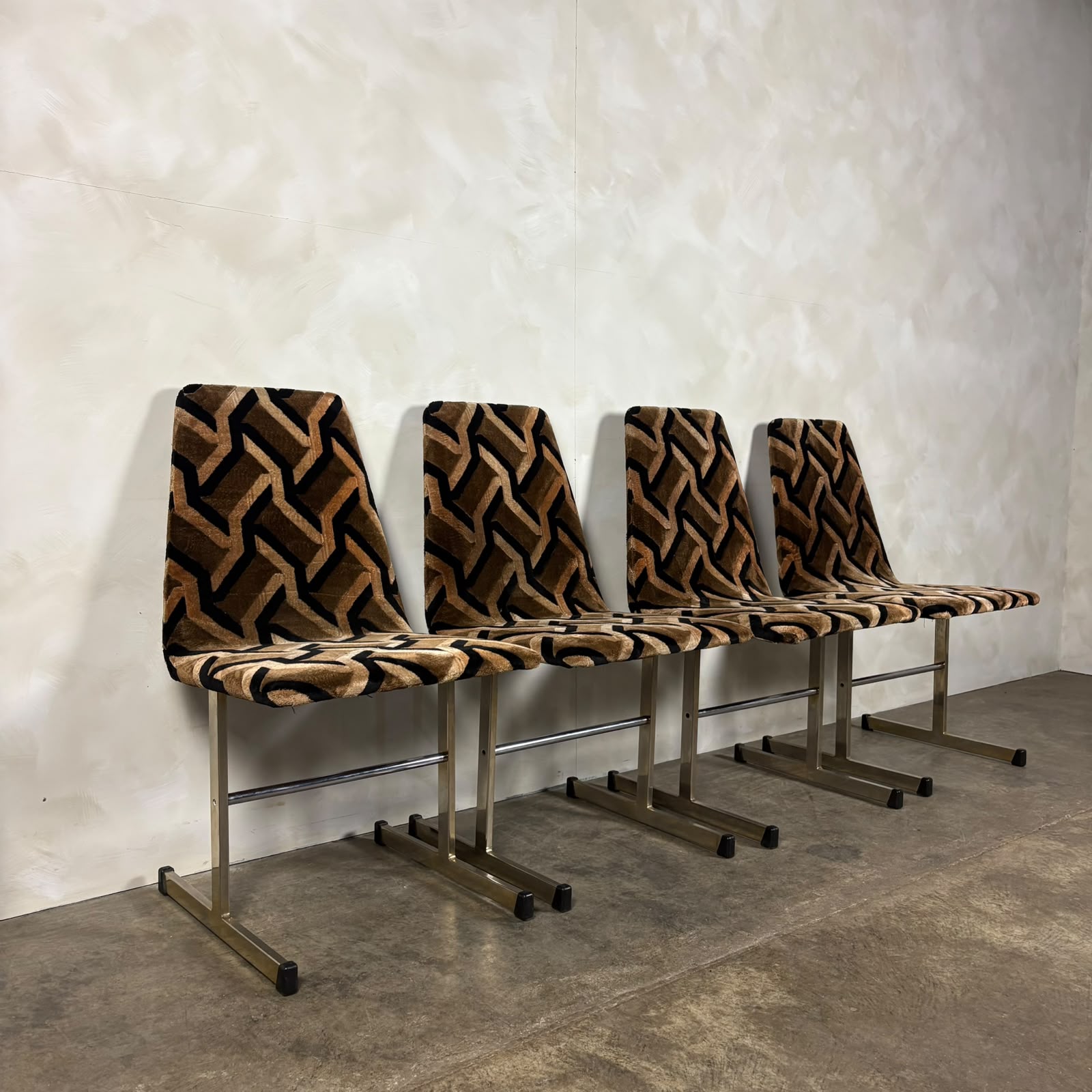 Four Mid Century Pieff Lisse Chrome Geometric Dining Chairs Vintage Retro MCM