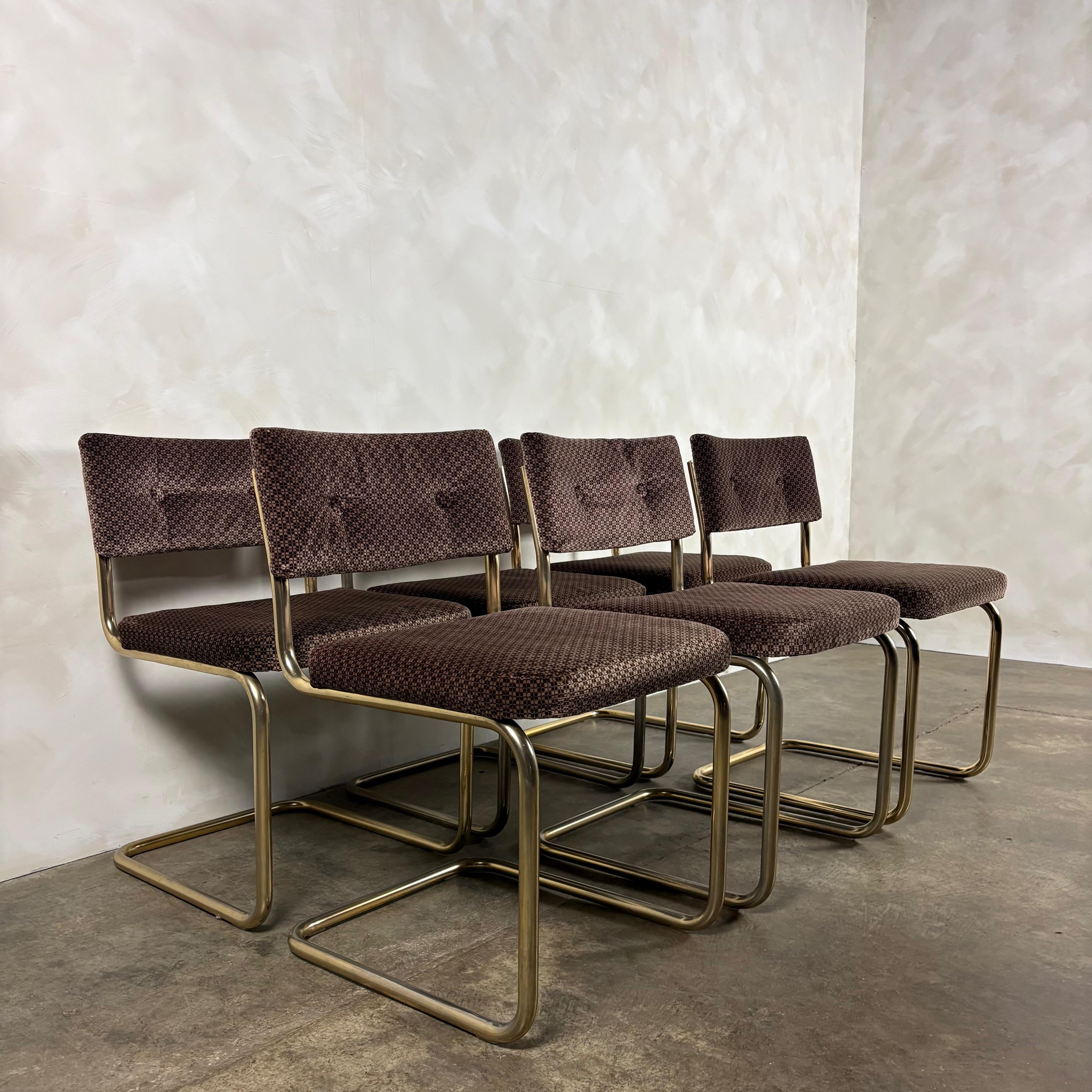 Six Marcel Breuer Cesca Brass Dining Chairs Mid Century Vintage Retro MCM