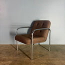 SOLD Pair Of Brown Wool Chrome Lounge Chairs Mid Century Vintage Retro MCM