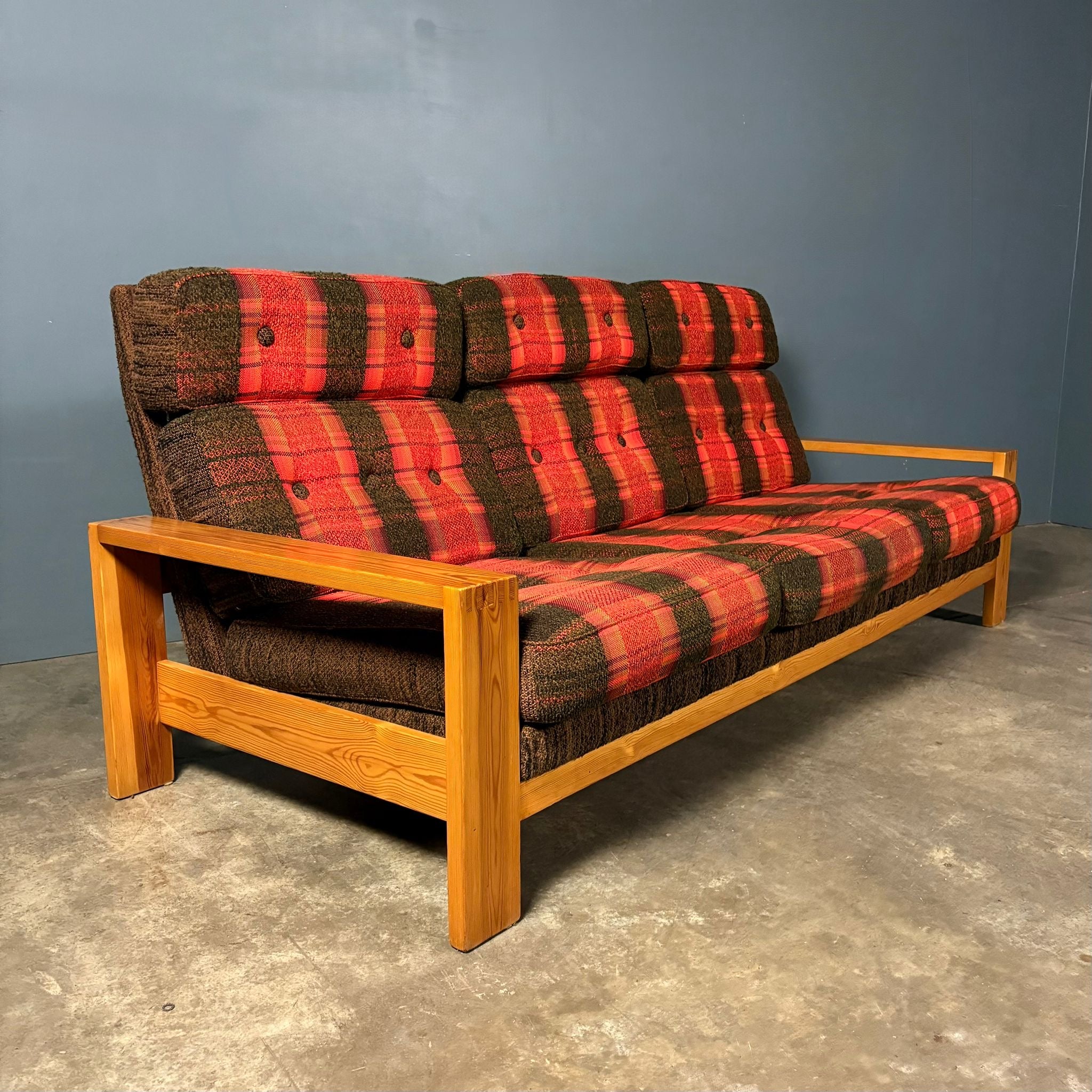 SOLD Three Seater Sofa Pine Mid Century Vintage Retro MCM