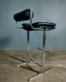 SOLD Mid Century Tim Bates For Pieff Eleganza Bar Stools In Black Leather Vintage Retro MCM