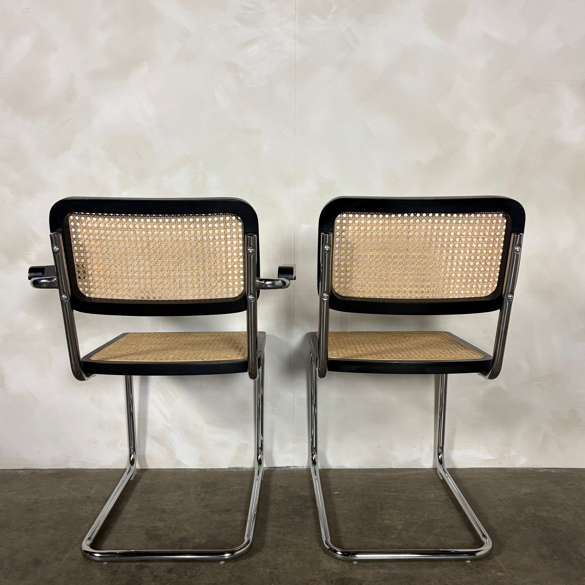 Four Black Cane Rattan Marcel Breuer Cesca Dining Chairs Mid Century Vintage Retro MCM