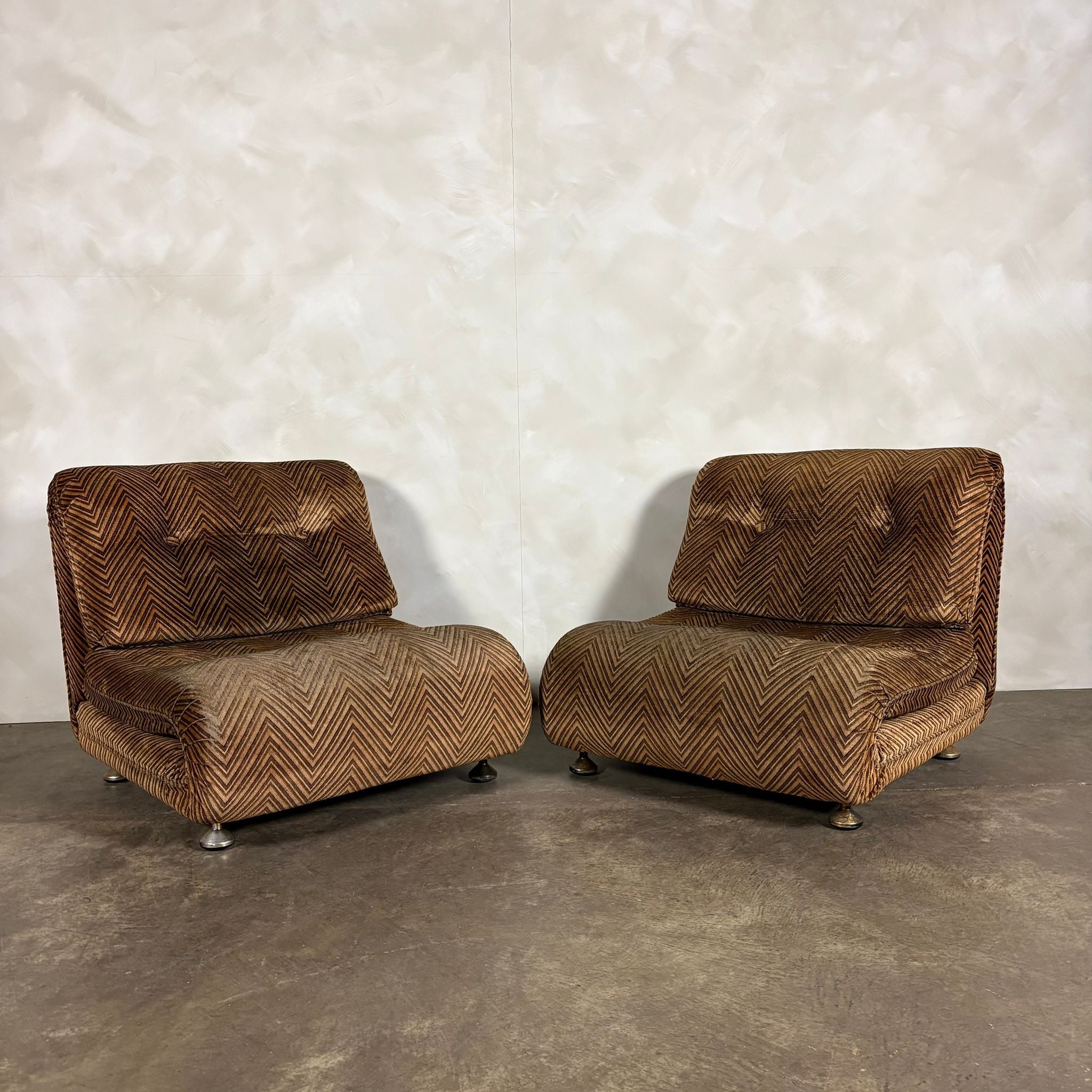Mid Century G Plan Duo Modular Armchairs/Sofa Geometric Brown Chevron Pattern Vintage Retro MCM