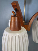SOLD Teak Brass Glass 1960s Ceiling Pendant Light Mid Century Vintage Retro MCM