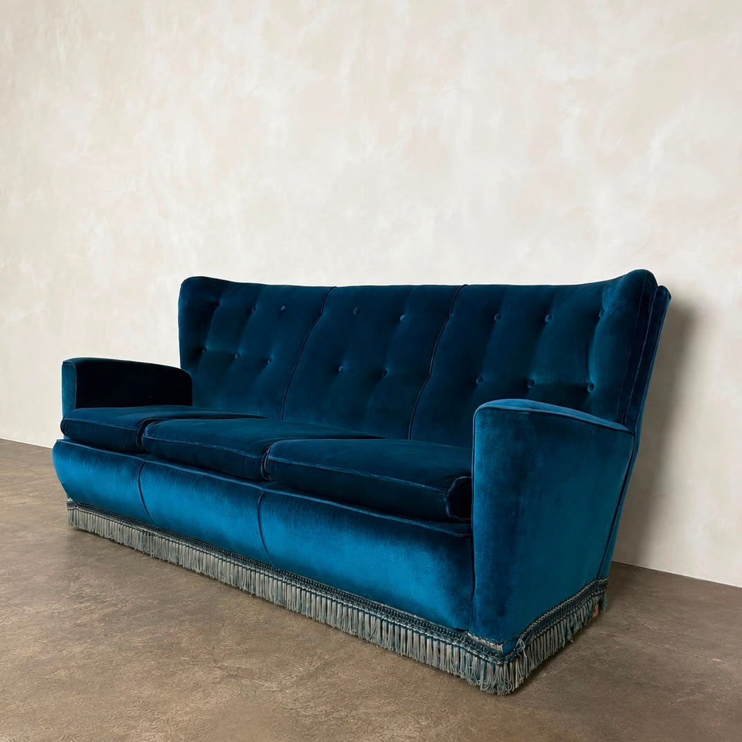 Mid Century Blue Three Seater Sofa Vintage Retro MCM