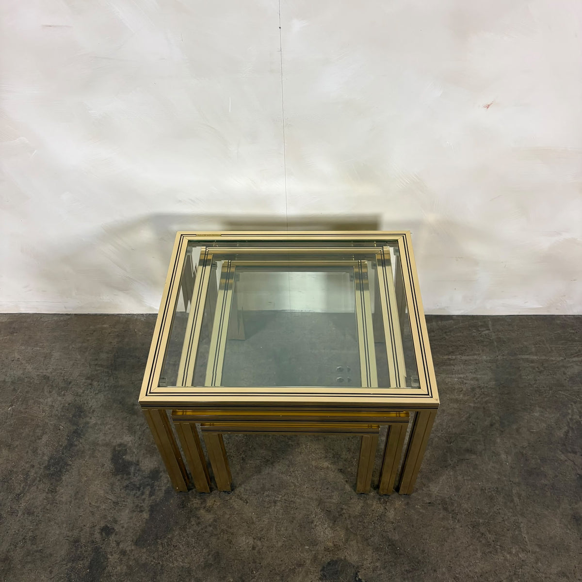 Pierre Vandel Brass Glass Set Of Three Nest Of Tables Mid Century Vintage Retro MCM
