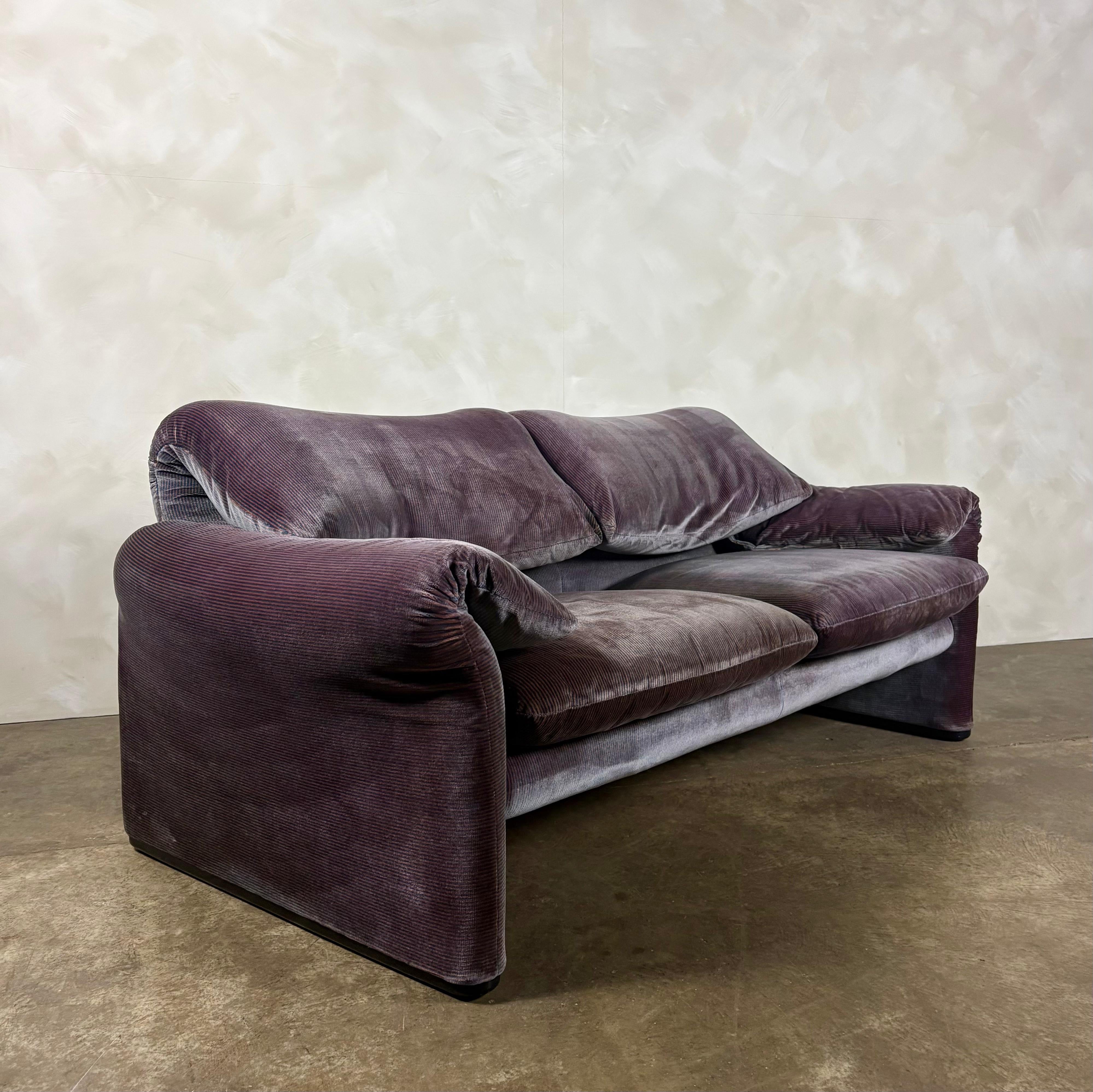 SOLD Maralunga Purple Blue Two Seater Sofa By Vico Magistretti For Cassina 1979 Mid Century Vintage Retro MCM