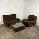 Mid Century Modular Brown Two Seater Sofa & Armchair With Coffee Table Vintage Retro MCM