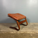SOLD Vintage Norwegian Bentwood Tan Brown Leather Footstool/Ottoman Mid Century Retro MCM