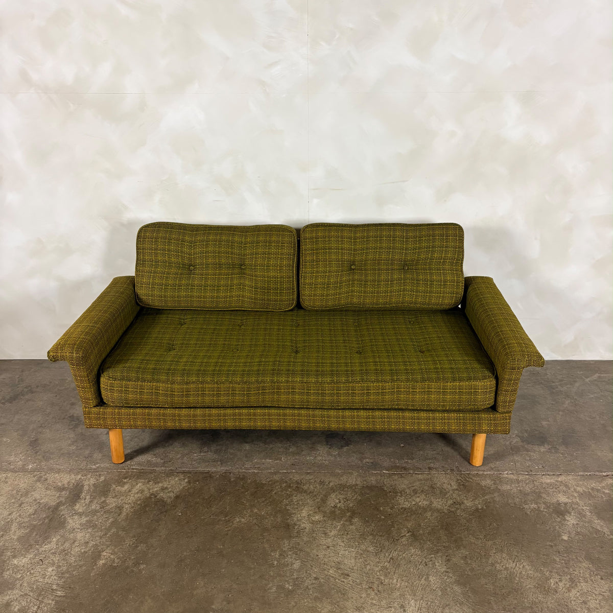 Mid Century Scandinavian Sofa Bed In Olive Green Wool Vintage Retro MCM