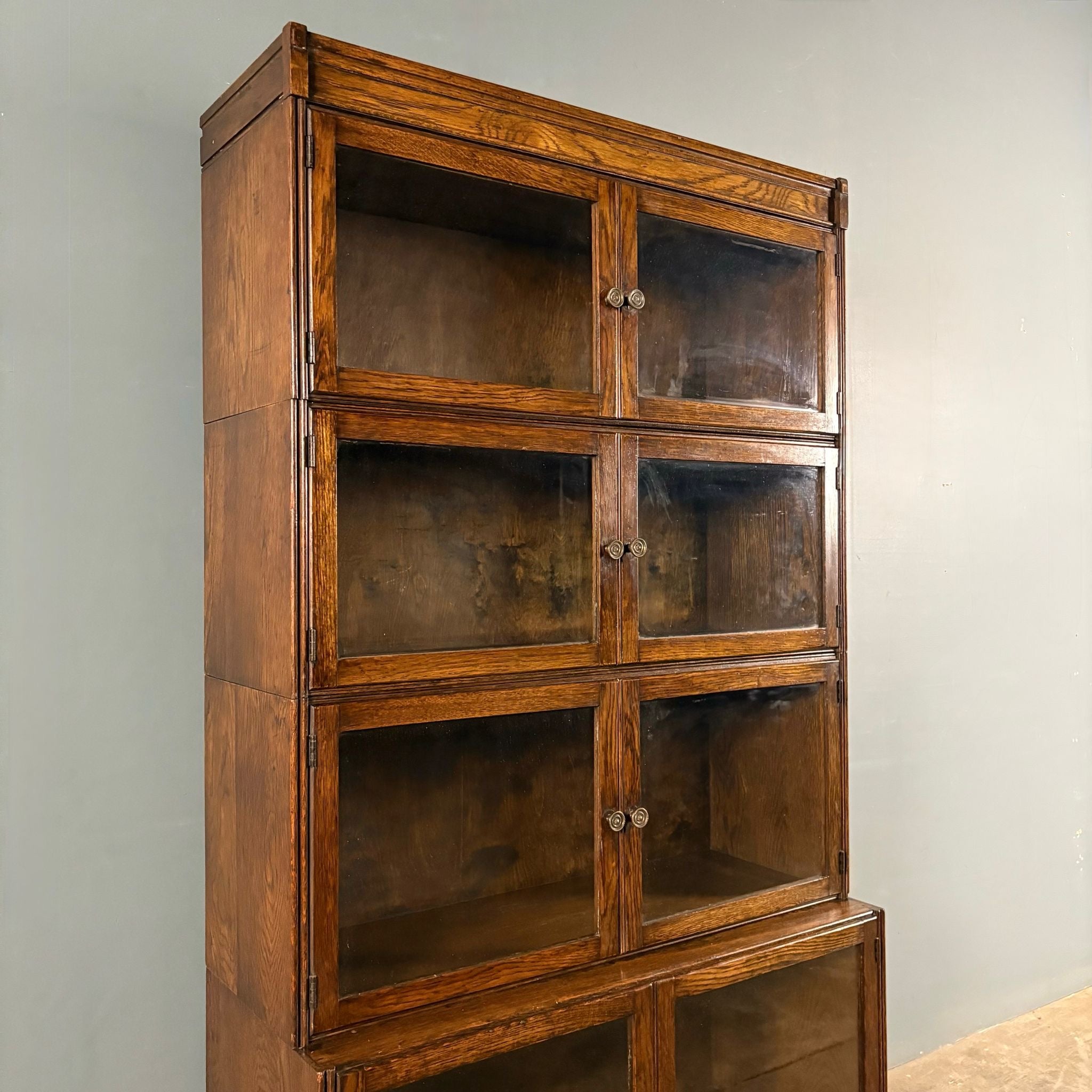 SOLD English Oak Glass Sectional Barrister Fronted Tall Cabinet/Bookcase Globe Wernicke Style Mid Century Vintage Retro MCM