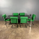 Six Green Italian Pace Chrome Dining Chairs & Glass Dining Table Mid Century Vintage Retro MCM