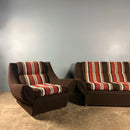 Mid Century Three Seater Striped Brown Sofa Vintage Retro MCM
