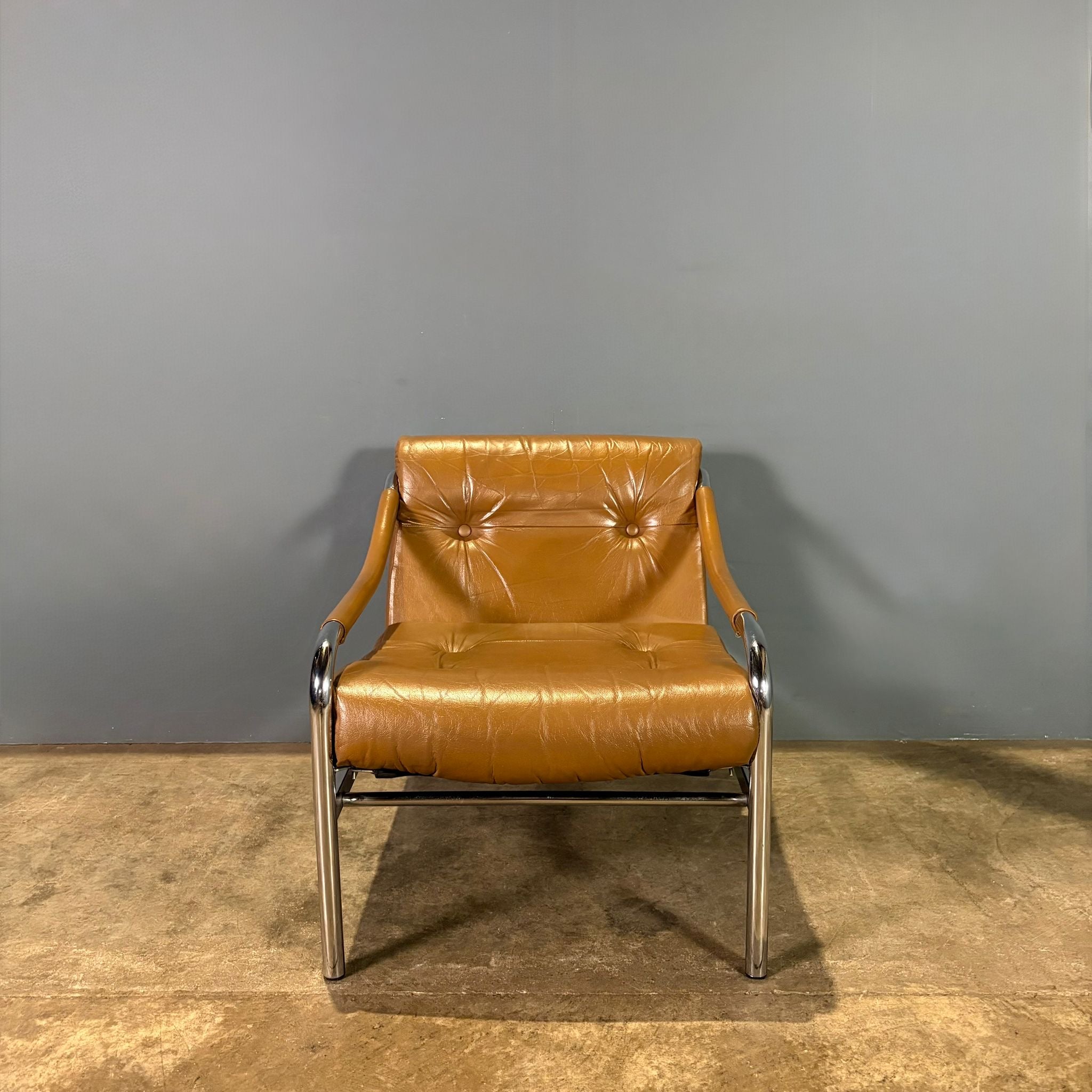 Mid Century Pieff Beta Tan Brown Leather Lounge Chair Vintage Retro MCM