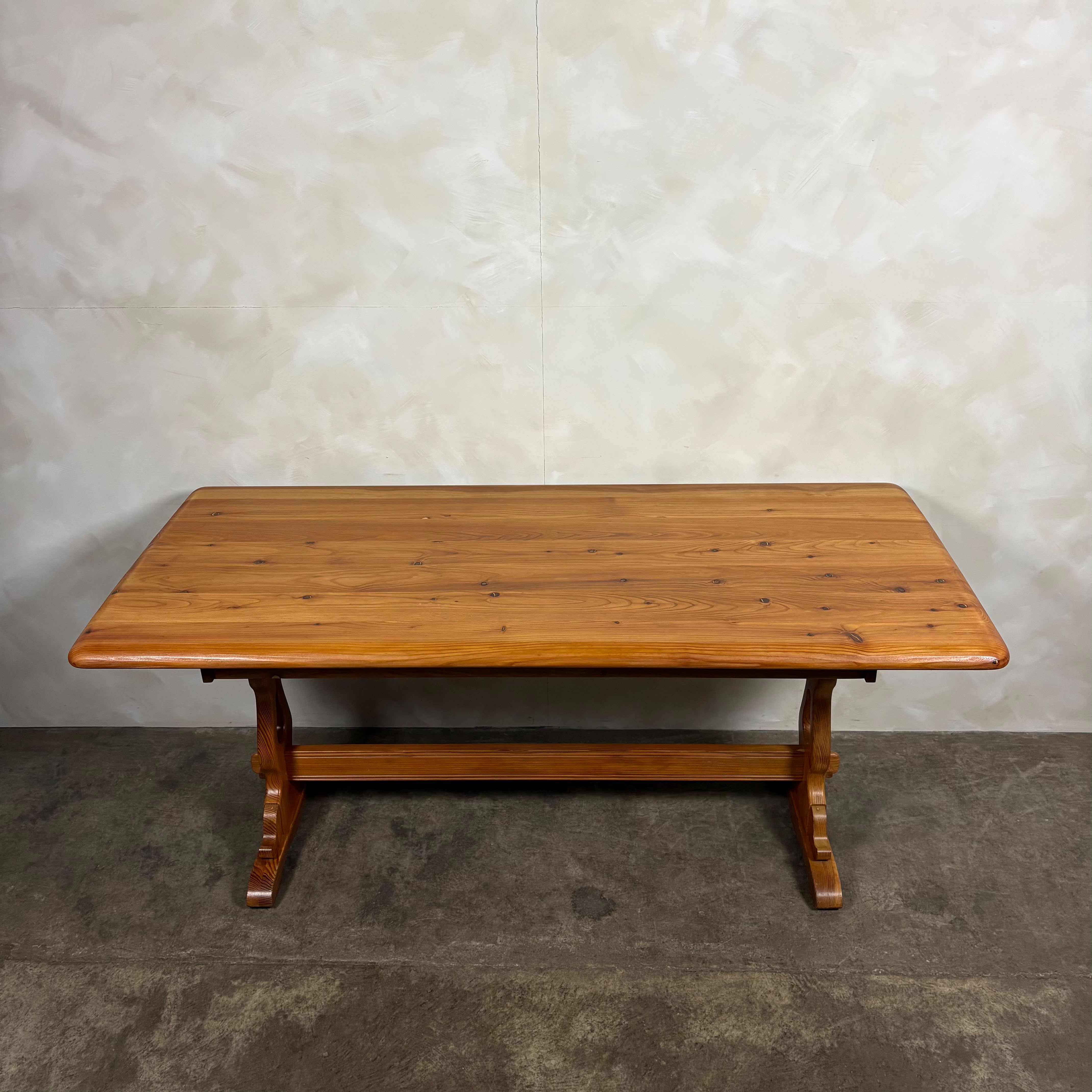 Pine Brutalist Dining Table Confectionery Kitchen Trestle Mid Century Vintage Retro MCM