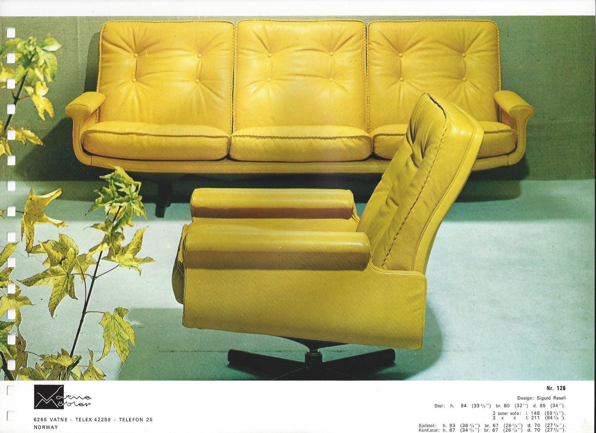 SOLD Sigurd Resell Vatne Møbler Model 126 Brown Leather Three Seater Sofa Mid Century Vintage Retro MCM