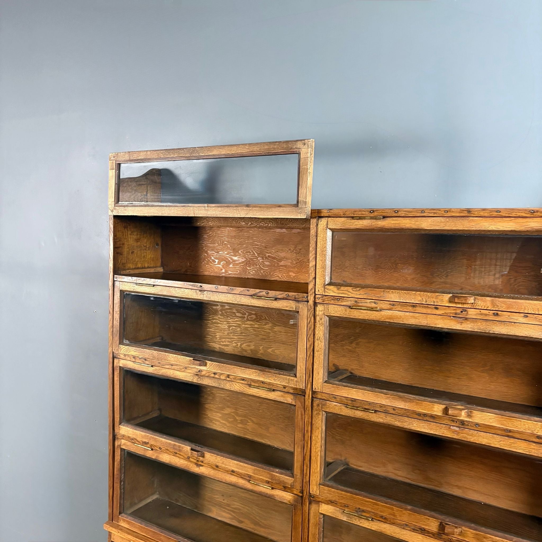 SOLD Antique Oak Haberdashery Wall Hung Ten Door Glass Fronted Cabinet/Bookcase