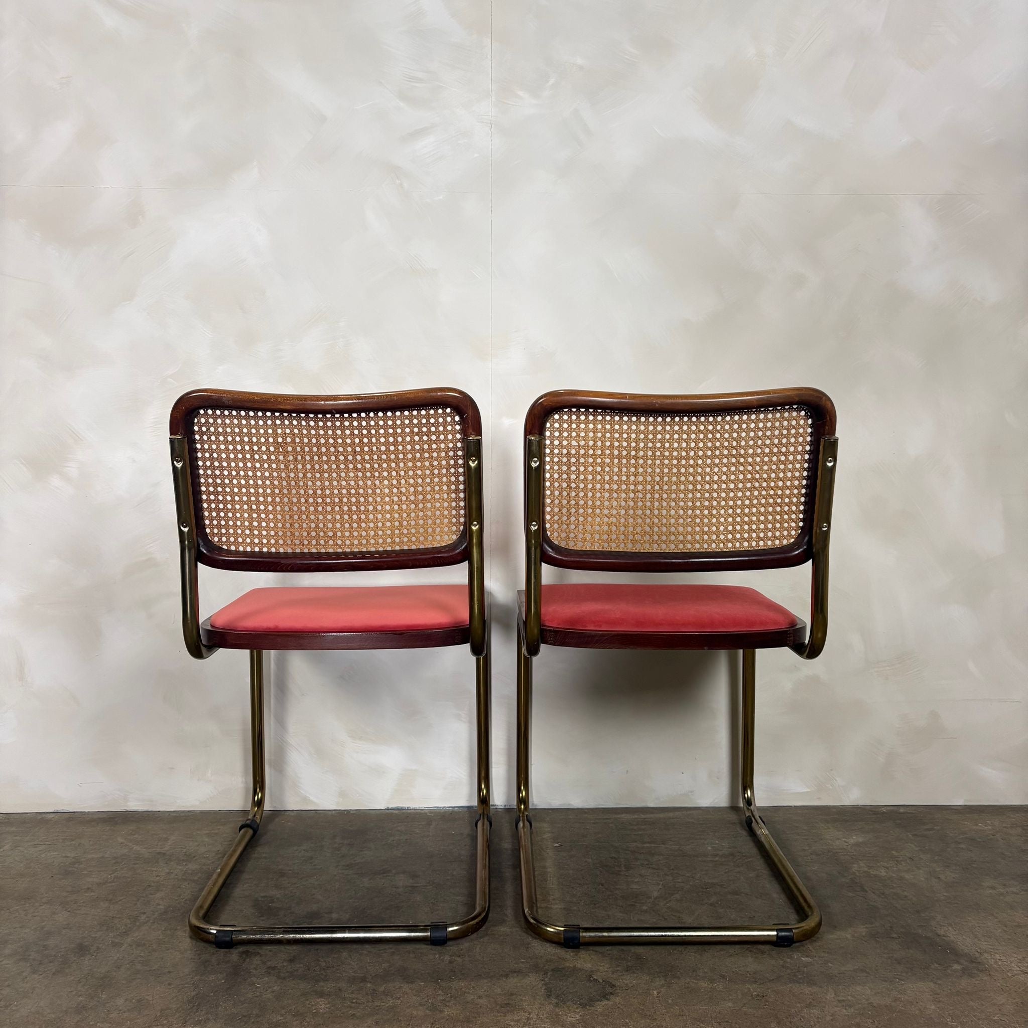 Four Brass Pink Cane Rattan Marcel Breuer Cesca Dining Chairs Mid Century Vintage Retro MCM