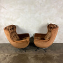 SOLD Pair Of 1970s Vono Swivel Egg Lounge Chairs In Caramel Tan Light Brown Velvet Mid Century Vintage Retro MCM