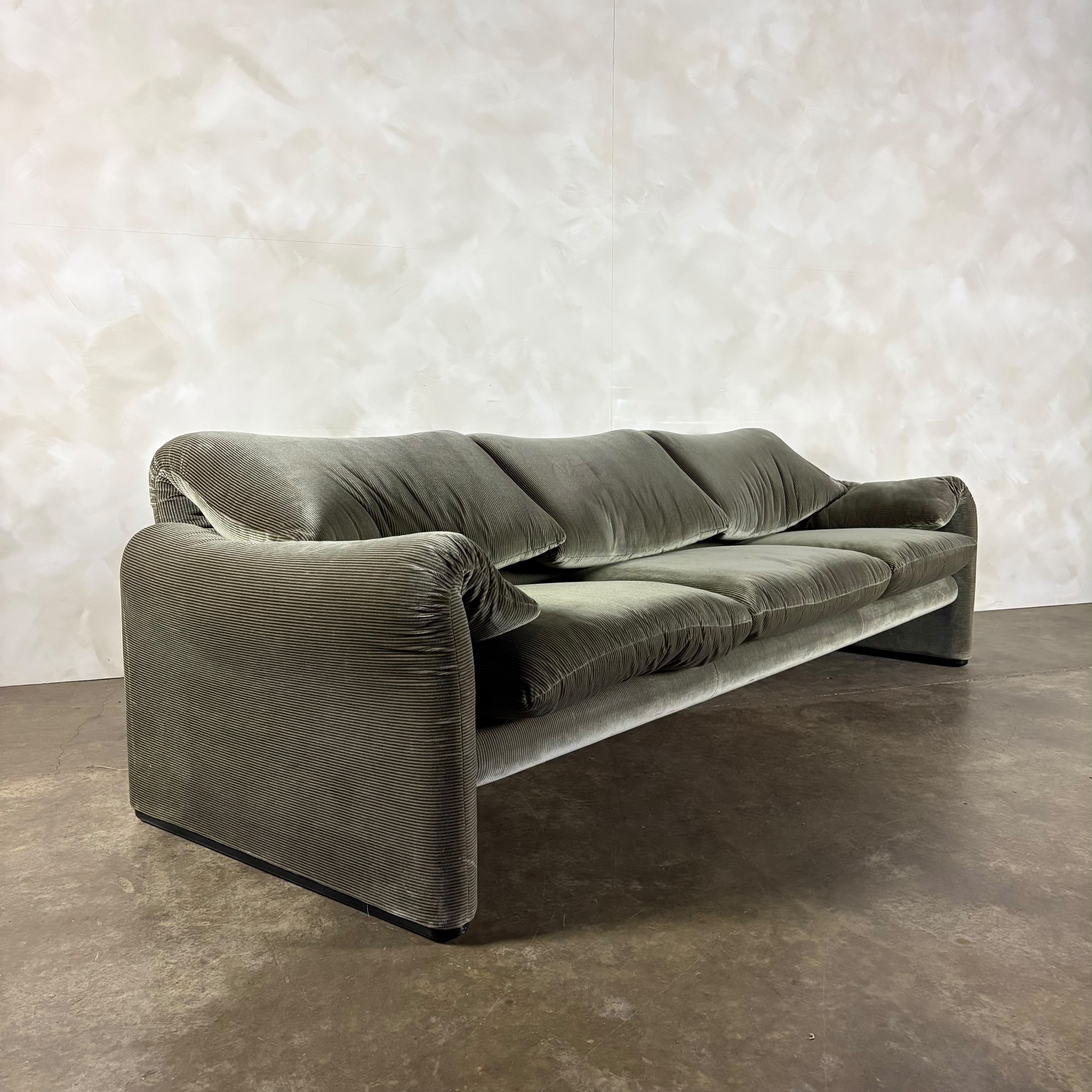 Maralunga Green Sage Three Seater Sofa By Vico Magistretti For Cassina Mid Century Vintage Retro MCM