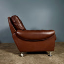 SOLD Brown Leather Buttoned Danish/Norwegian Armchair Mid Century Vintage Retro MCM