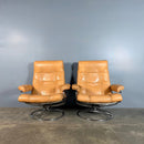 SOLD Pair Of Mid Century Leather & Chrome Ekornes Stressless Reclining Armchairs & Footstools Vintage Retro MCM