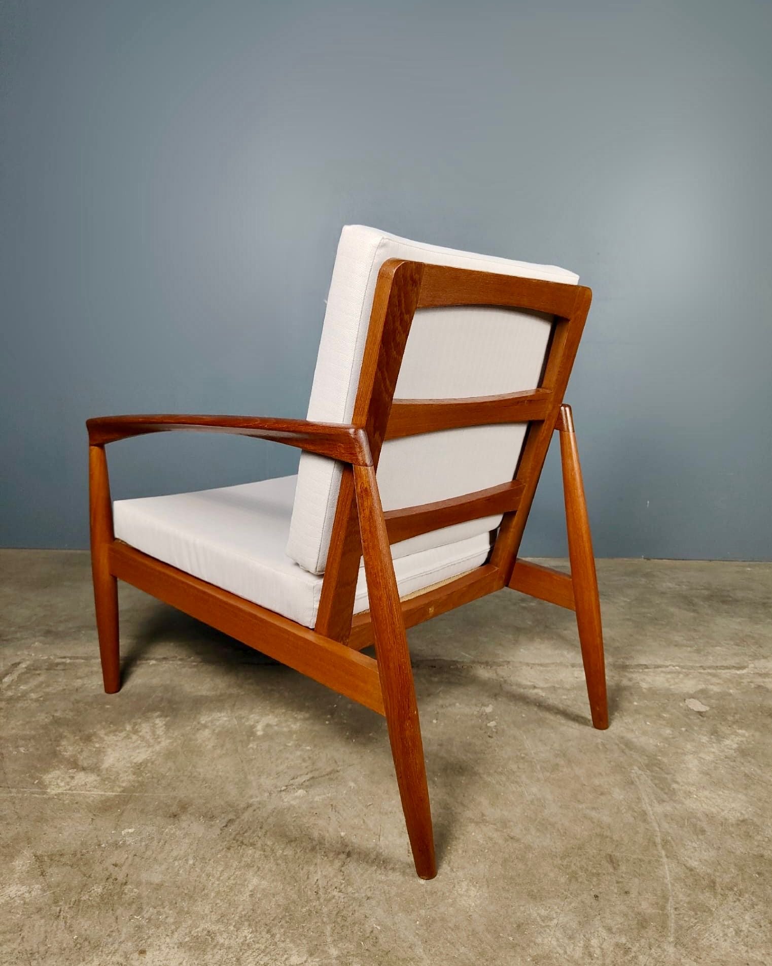 SOLD Pair Of Paper Knife Lounge Chairs Kai Kristiansen Magnus Olesen 1962 Model 121 Teak Mid Century Vintage Retro MCM