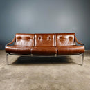 SOLD Mid Century Pieff Beta Tan Brown Leather Three Seater Sofa Vintage Retro MCM