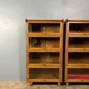 Pair Of English Oak Glass Fronted Tall Cabinets/Bookcases Globe Wernicke Style Mid Century Vintage Retro MCM