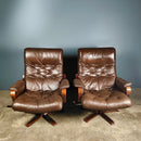 SOLD Mid Century Pair Of Göte Möbler Brown Leather Swivel Chair Lounge Armchairs Vintage Retro MCM