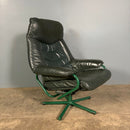 Green Leather Skoghaug Reclining Swivel Lounge Chair With Matching Footstool/Ottoman Mid Century Vintage Retro MCM
