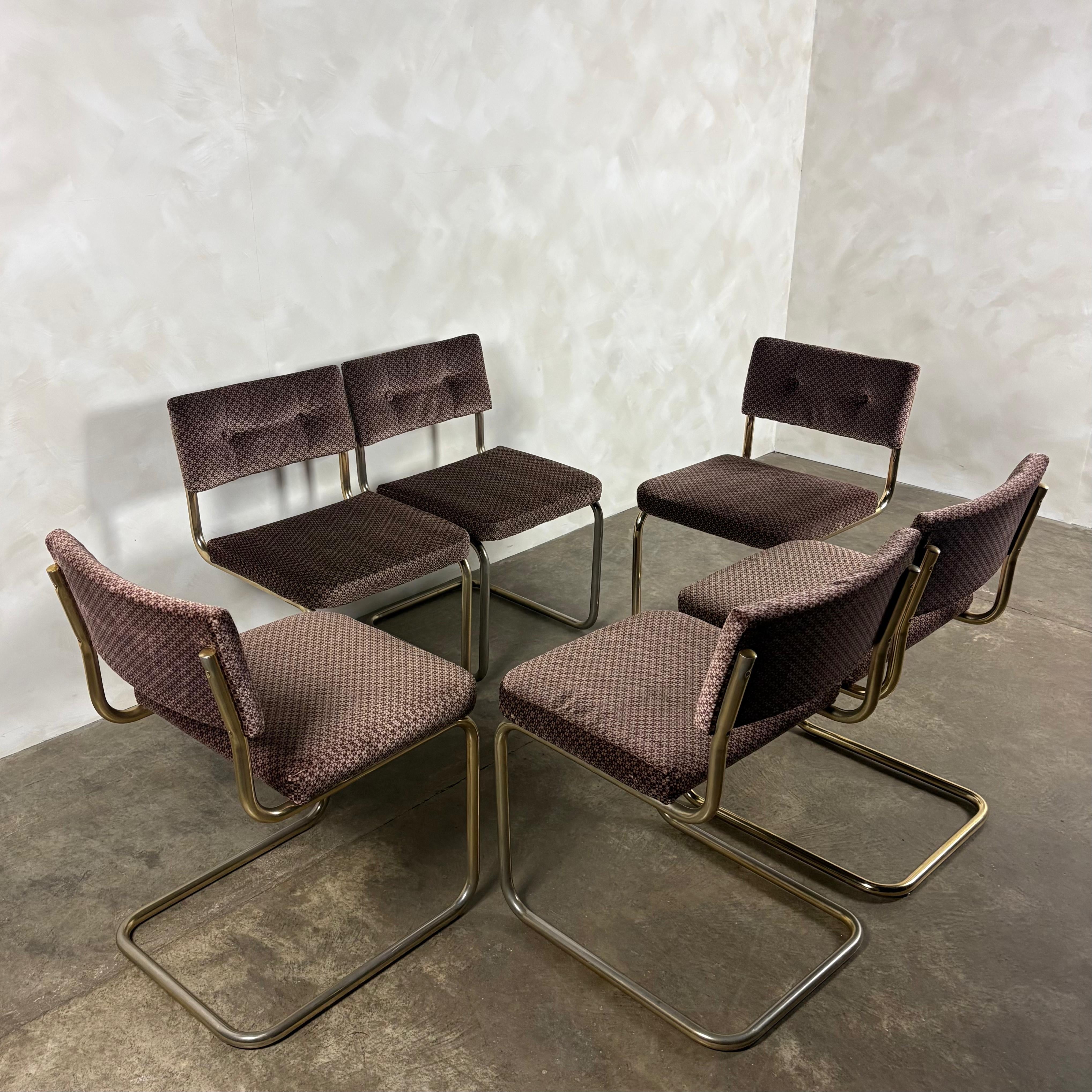 Six Marcel Breuer Cesca Brass Dining Chairs Mid Century Vintage Retro MCM