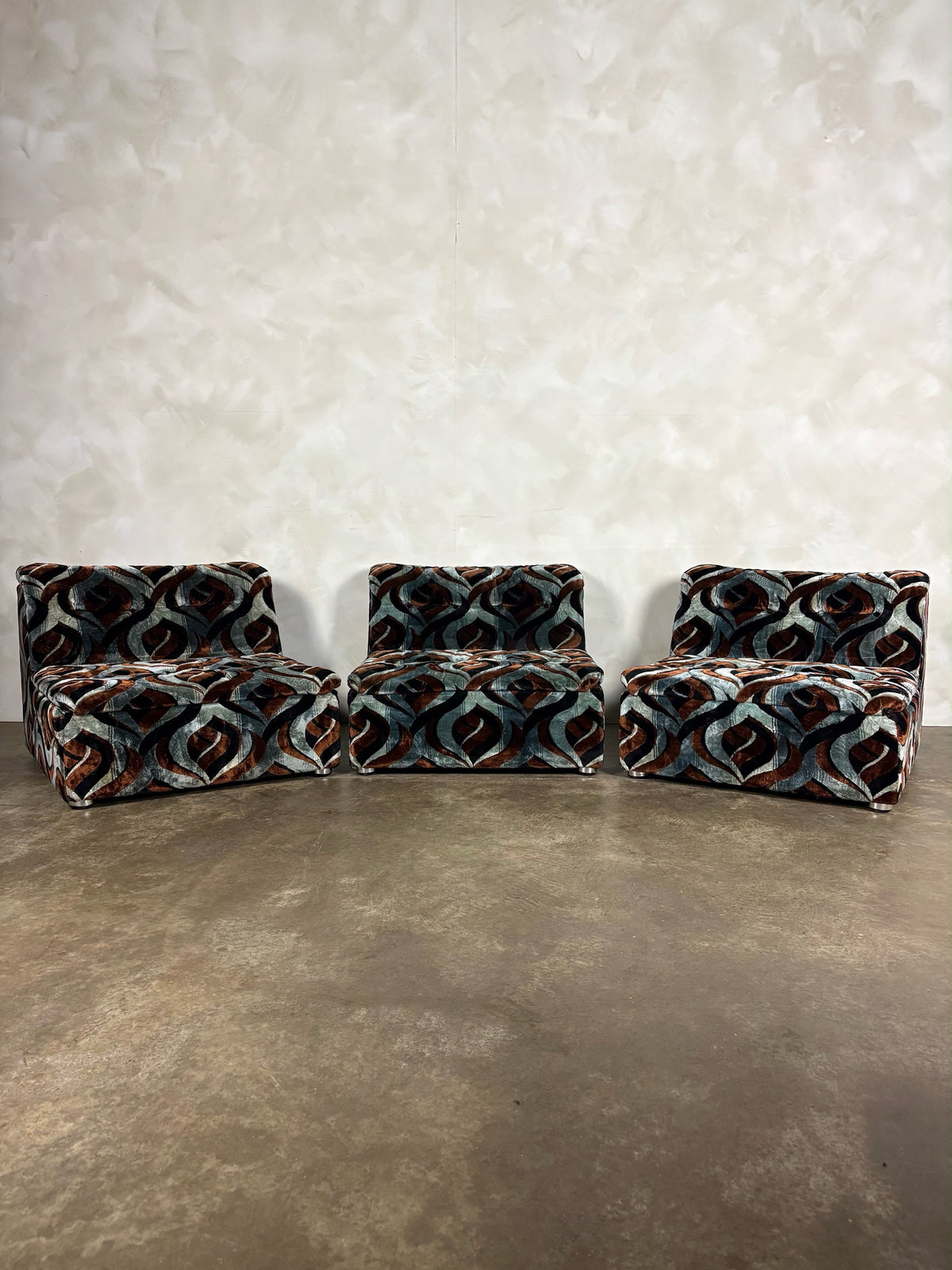 SOLD Englender Modular Blue Geometric Three Seater Sofa/Lounge Chairs 1970s Mid Century Vintage Retro MCM